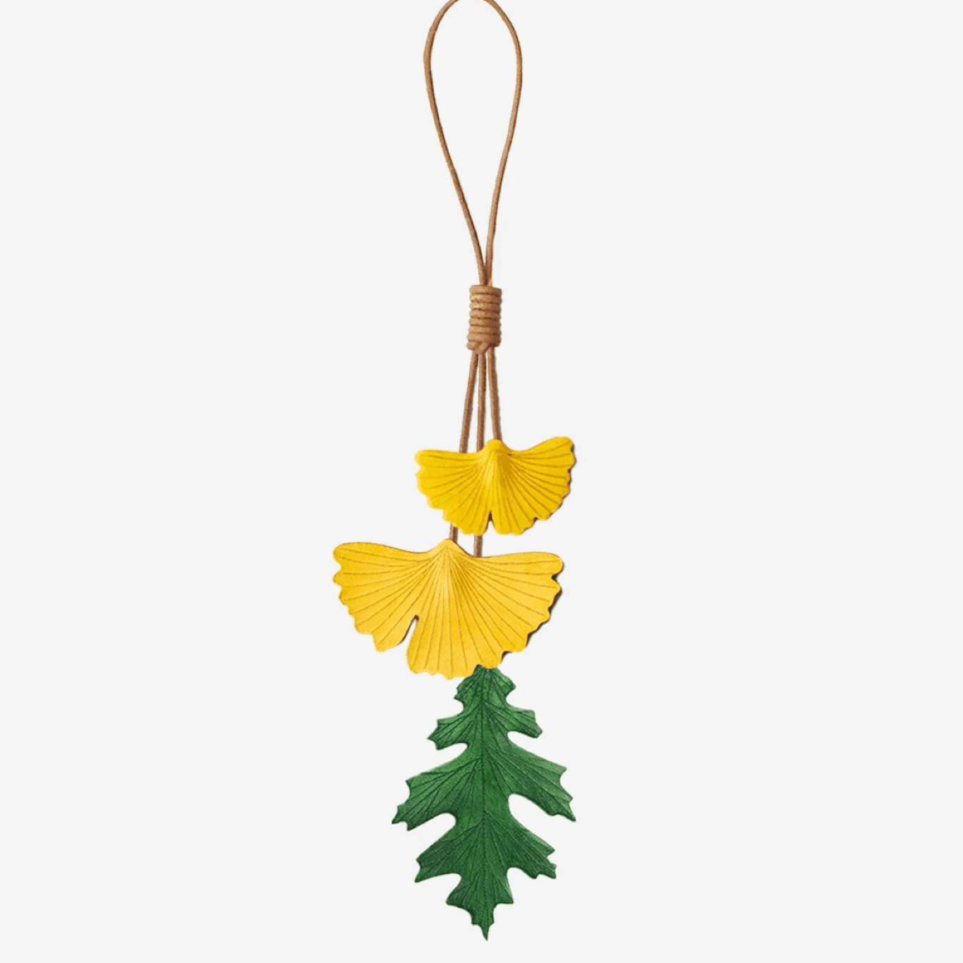 Leather Bag Charm - Handmade Ginkgo, Oak Leaf keychainļ½WittyWilding