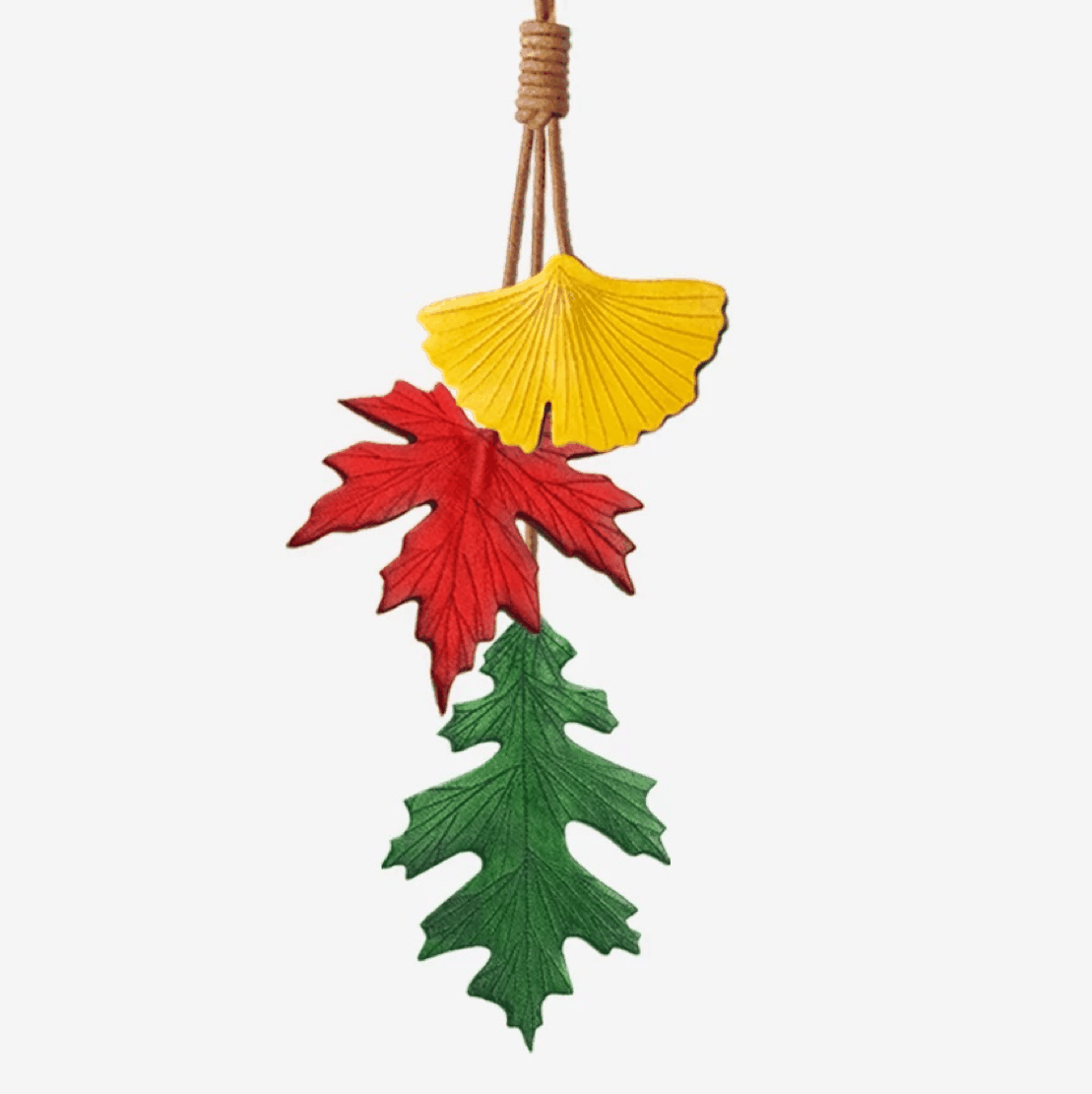 Leather Bag Charm - Handmade Ginkgo, Red Maple, Oak Leaf keychainļ½WittyWilding