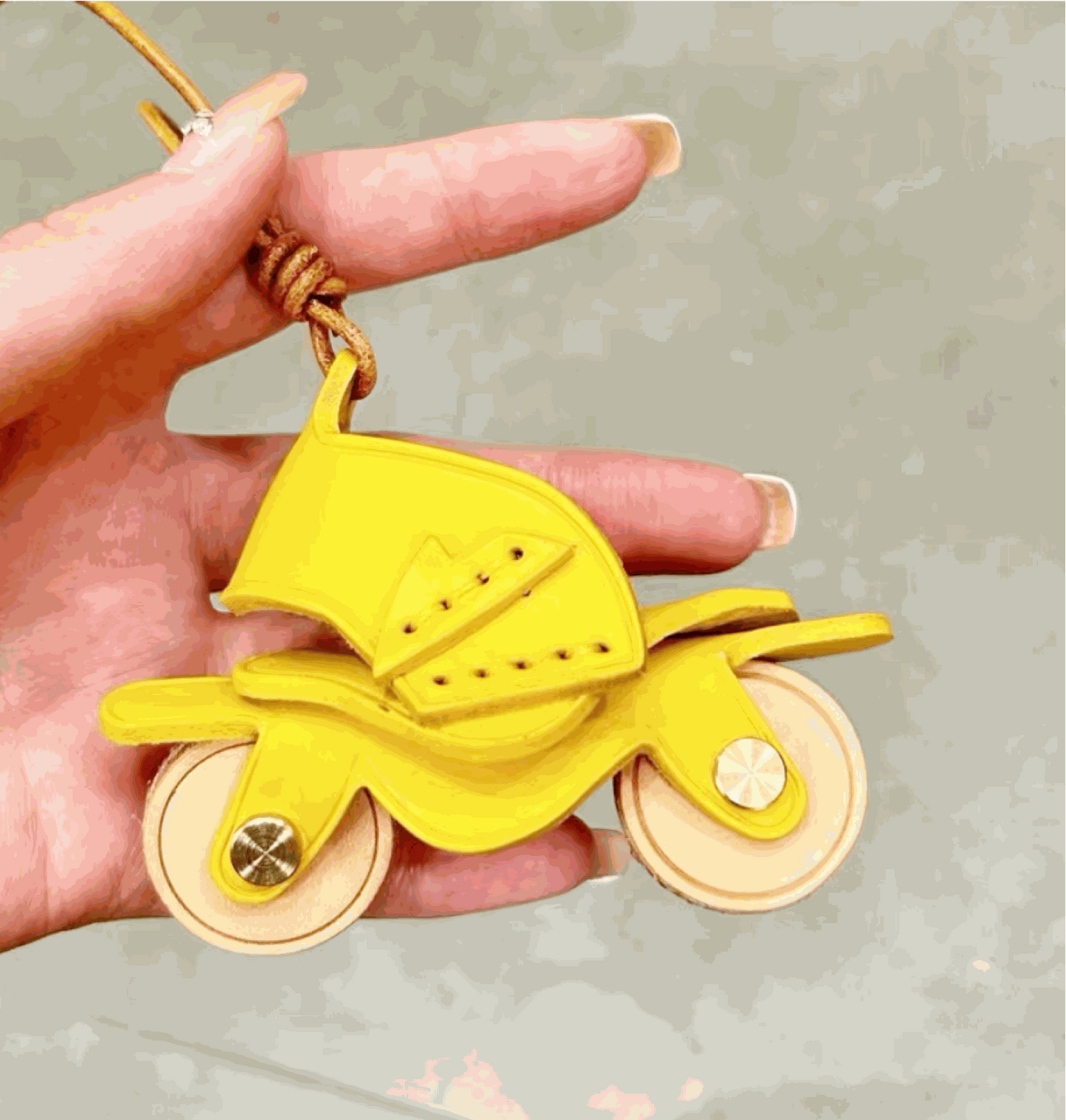 Leather Keychain - Handmade Cool Yellow Motorcycle Charm | WittyWilding
