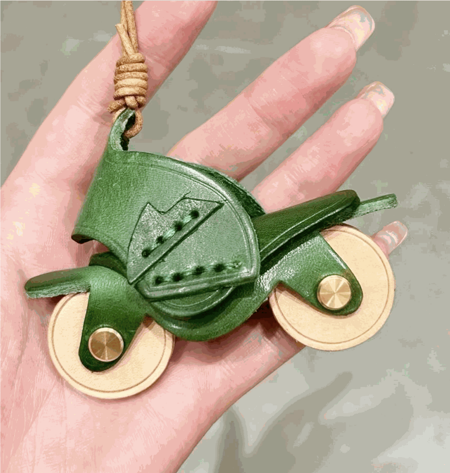 Leather Keychain - Handmade Cool Green Motorcycle Charm | WittyWilding