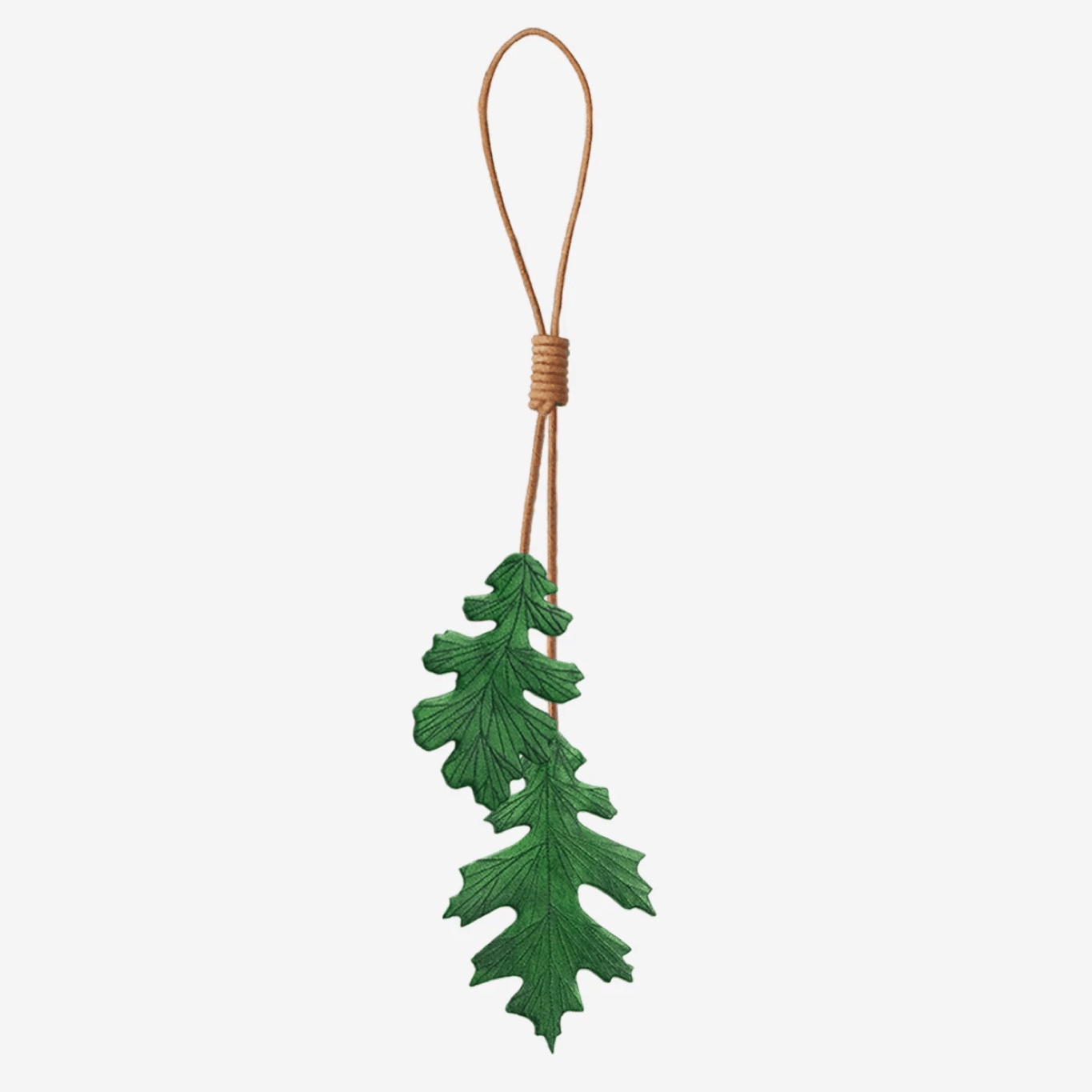 Leather Bag Charm - Green Oak Tree Leaves Keychain | WittyWilding