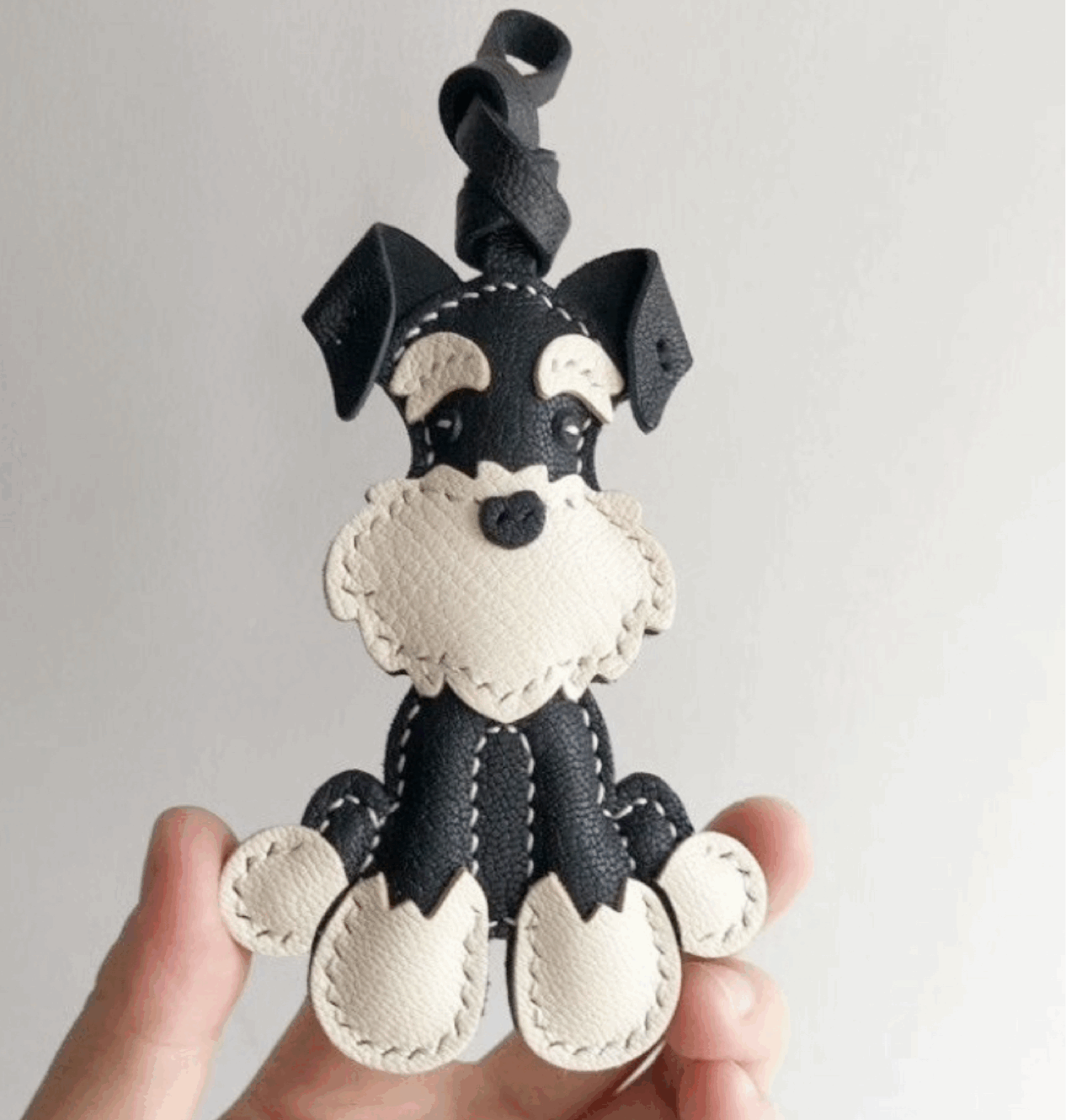 Dog keychain - Black Lambskin leather Schnauzer Puppy Charm |WittyWilding
