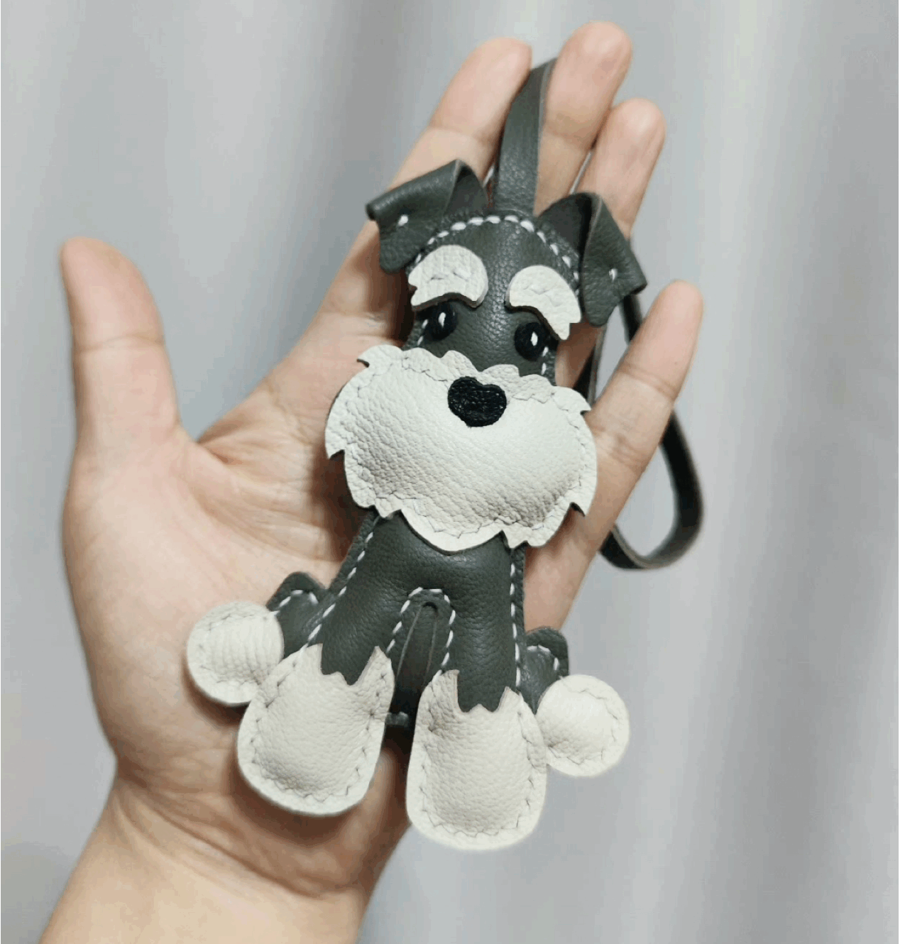 Dog keychain - Gray Lambskin leather Schnauzer Puppy Charm |WittyWilding