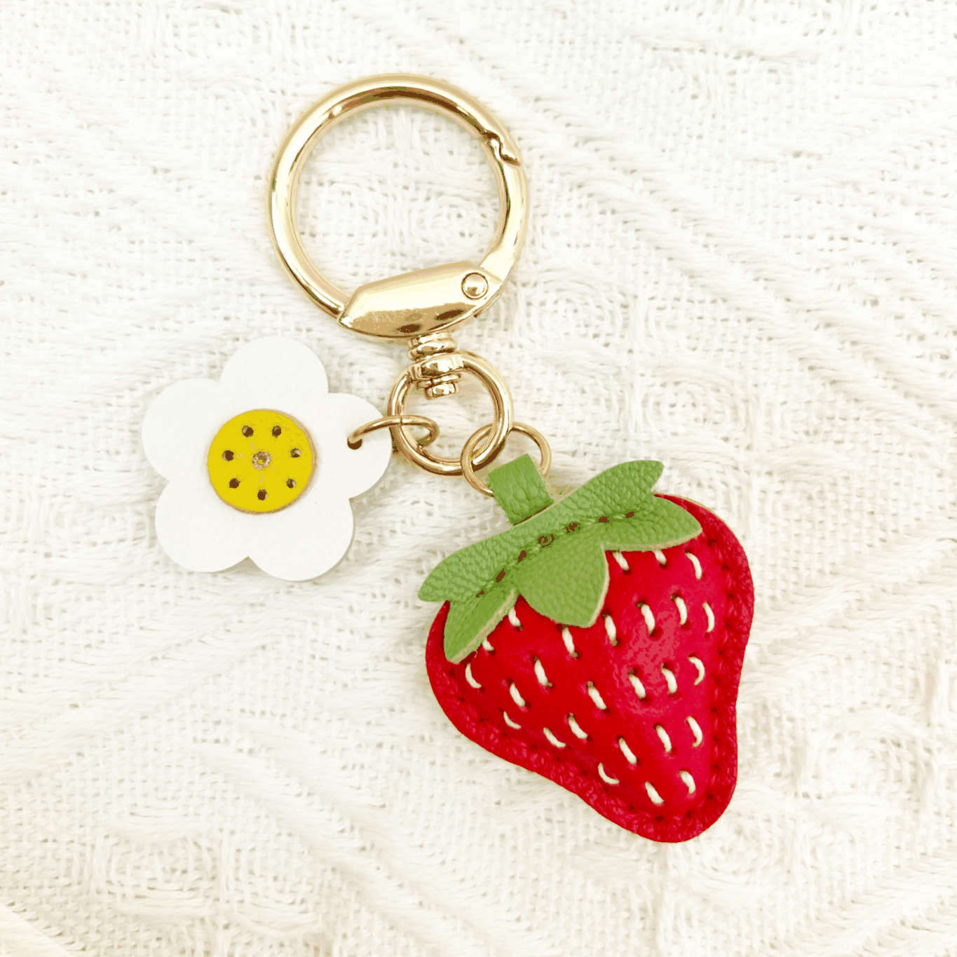 Strawberry Leather Bag Charm - Custom leather fruit keychain | Wittywilding