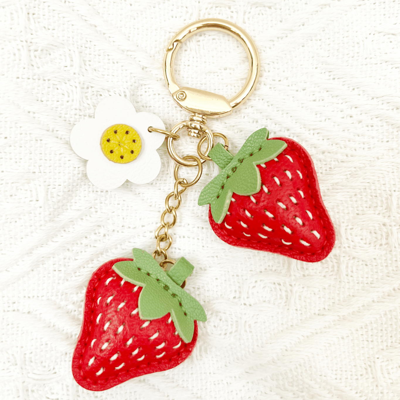 Strawberry Leather Bag Charm - Custom leather fruit keychain | Wittywilding