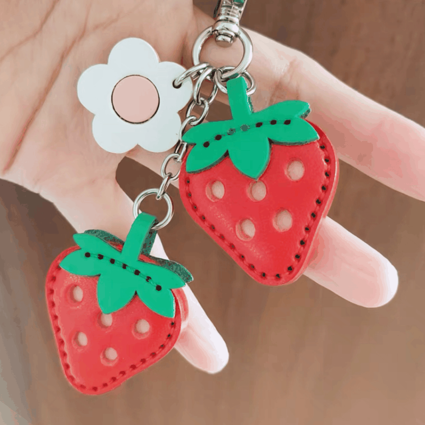 Leather Keychain Customized Strawberry Leather Bag Charm,Fruit Pendant