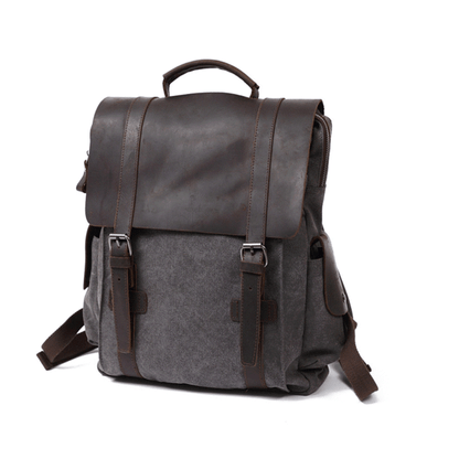 Leather Travel Backpack - Crazy Horse Leather Vintage Canvas Backpack