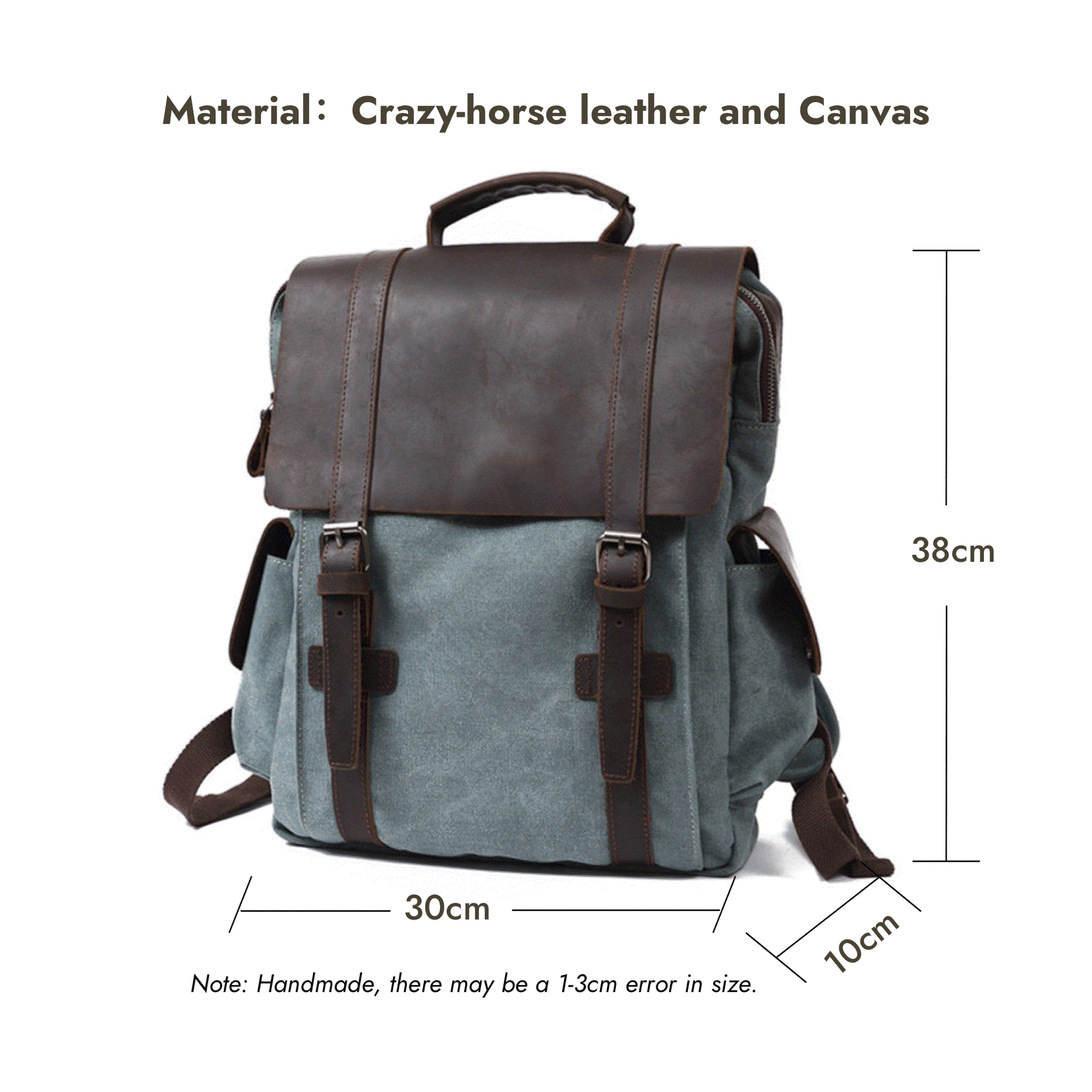 Leather Travel Backpack - Crazy Horse Leather Vintage Canvas Backpack