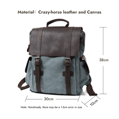 Leather Travel Backpack - Crazy Horse Leather Vintage Canvas Backpack