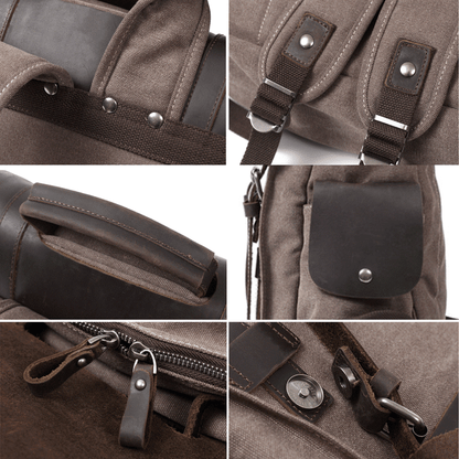 Leather Travel Backpack - Crazy Horse Leather Vintage Canvas Backpack