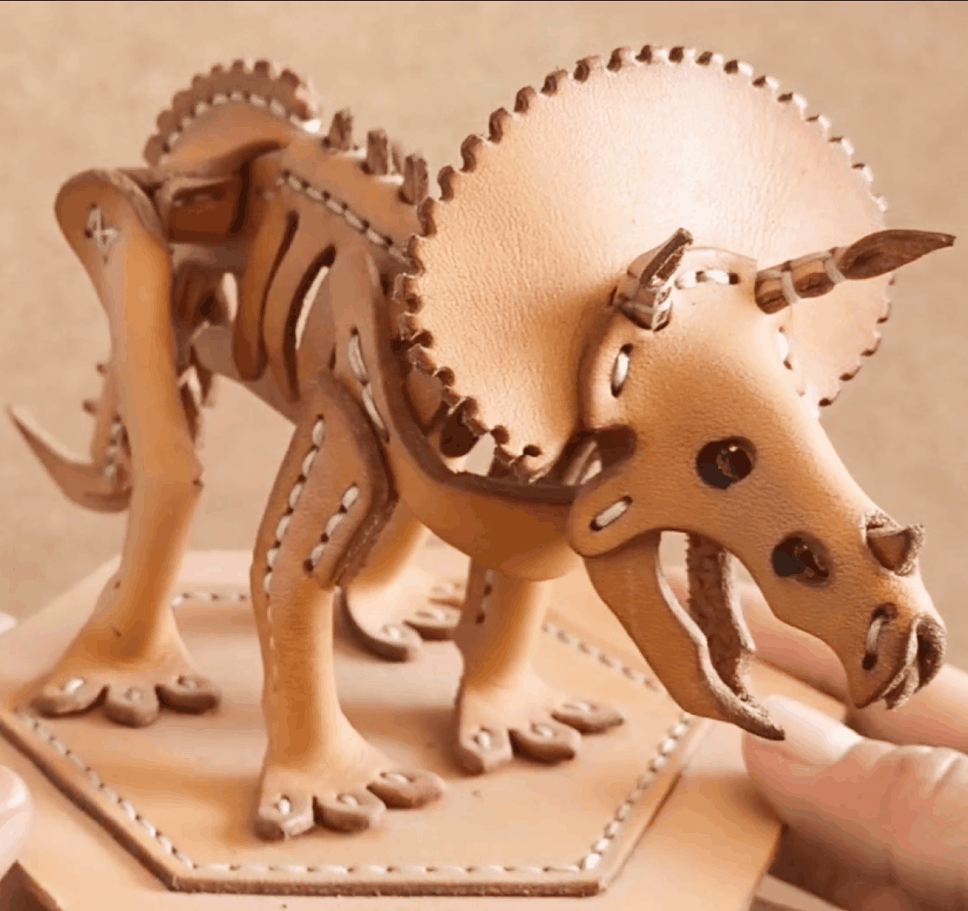 Dinosaur Model- Handmade Leather Dinosaur - 3D Triceratops Model