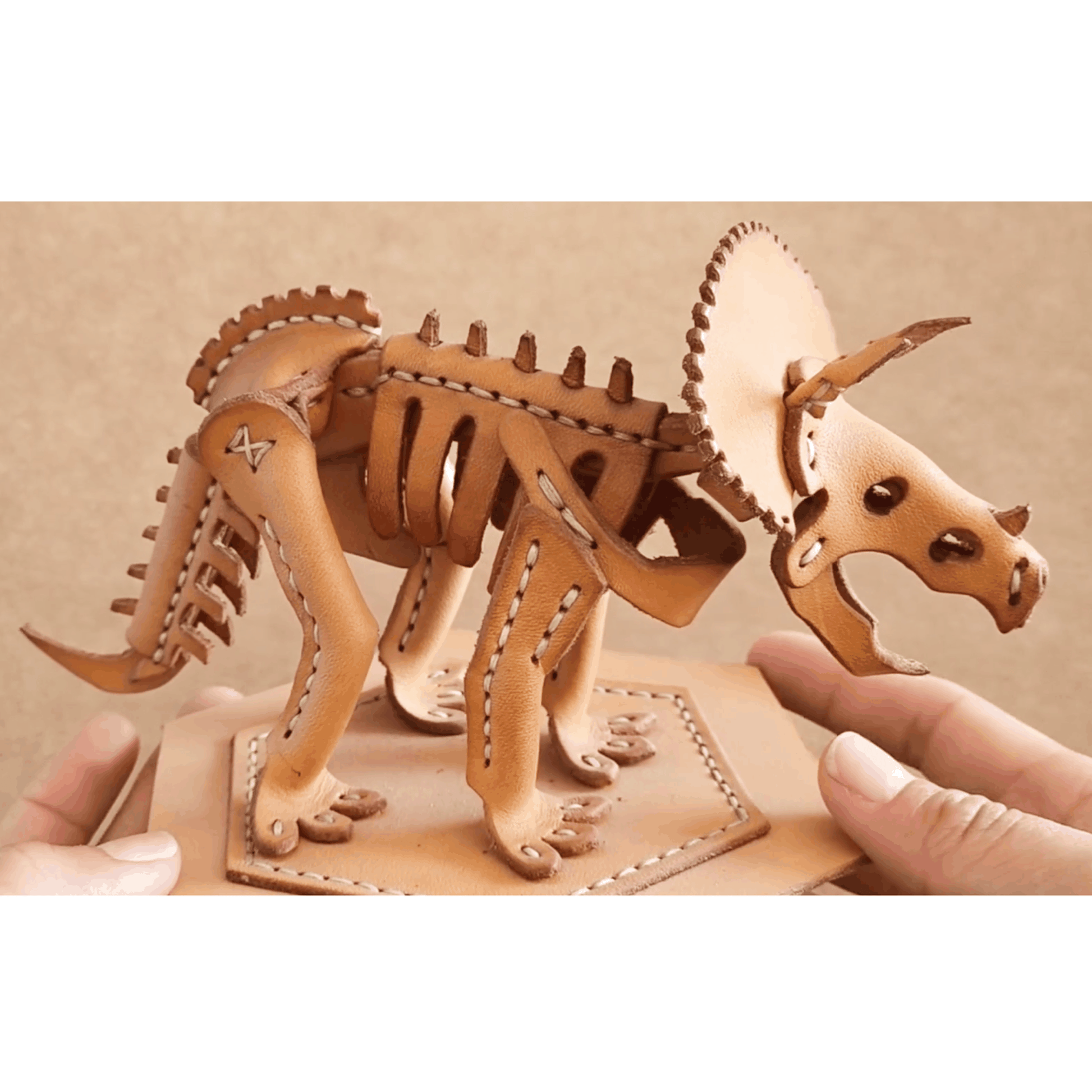 Dinosaur Model- Handmade Leather Dinosaur - 3D Triceratops Model