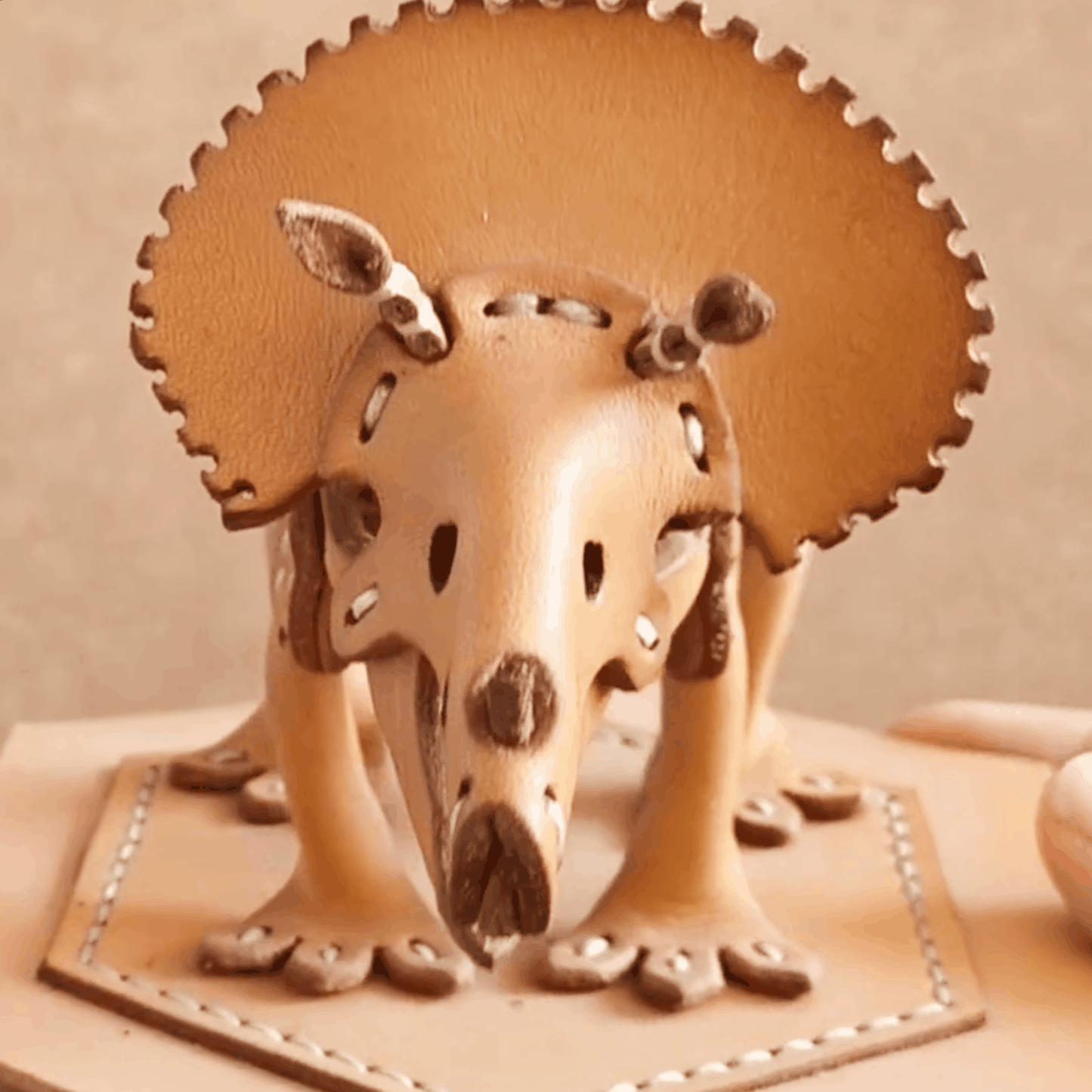 Dinosaur Model- Handmade Leather Dinosaur - 3D Triceratops Model