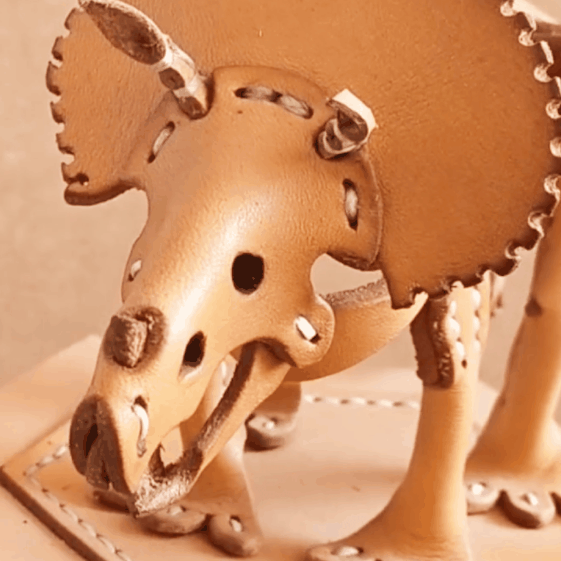 Dinosaur Model- Handmade Leather Dinosaur - 3D Triceratops Model