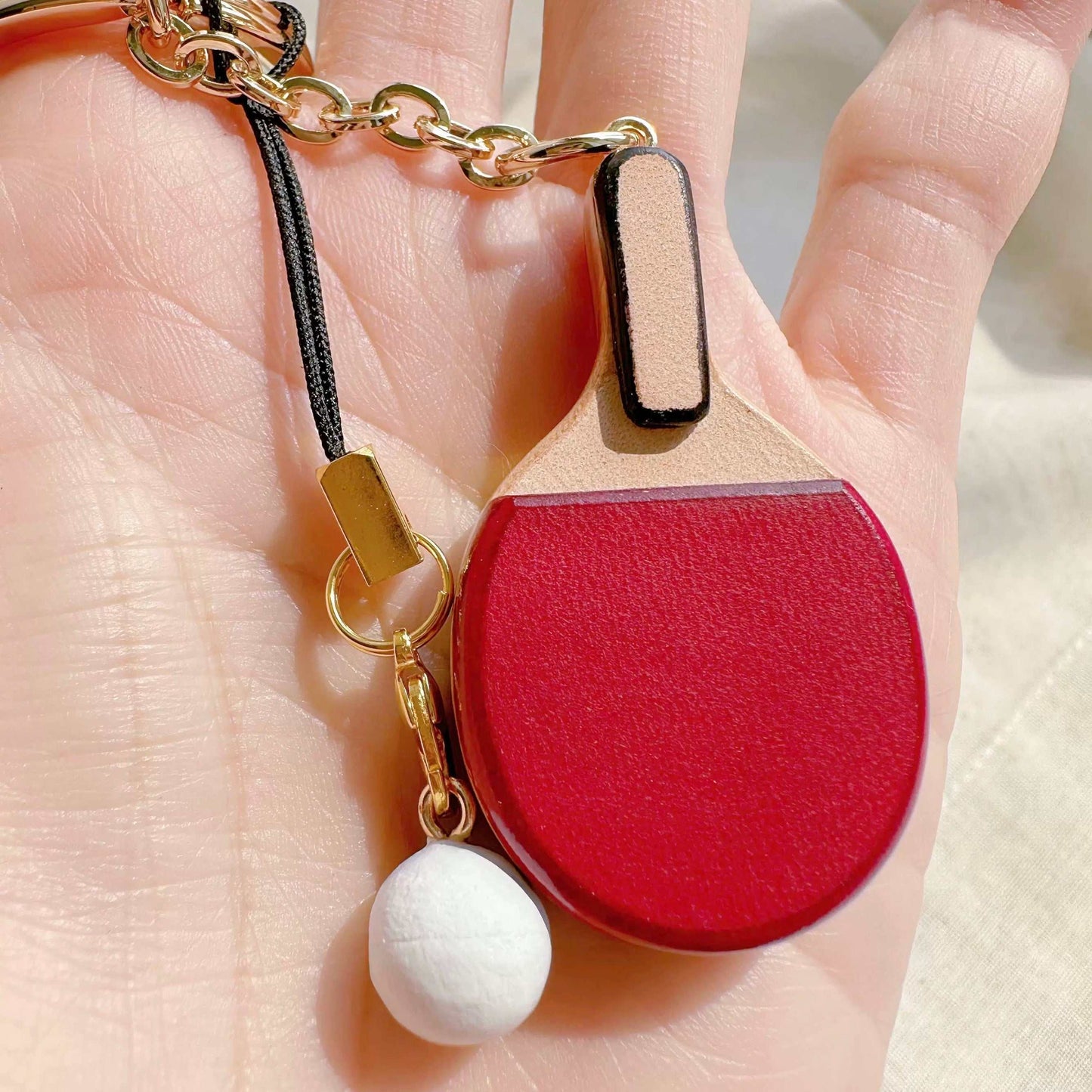 Leather Bag Charm - Pingpong Paddle Keychain - Table Tennis Racket