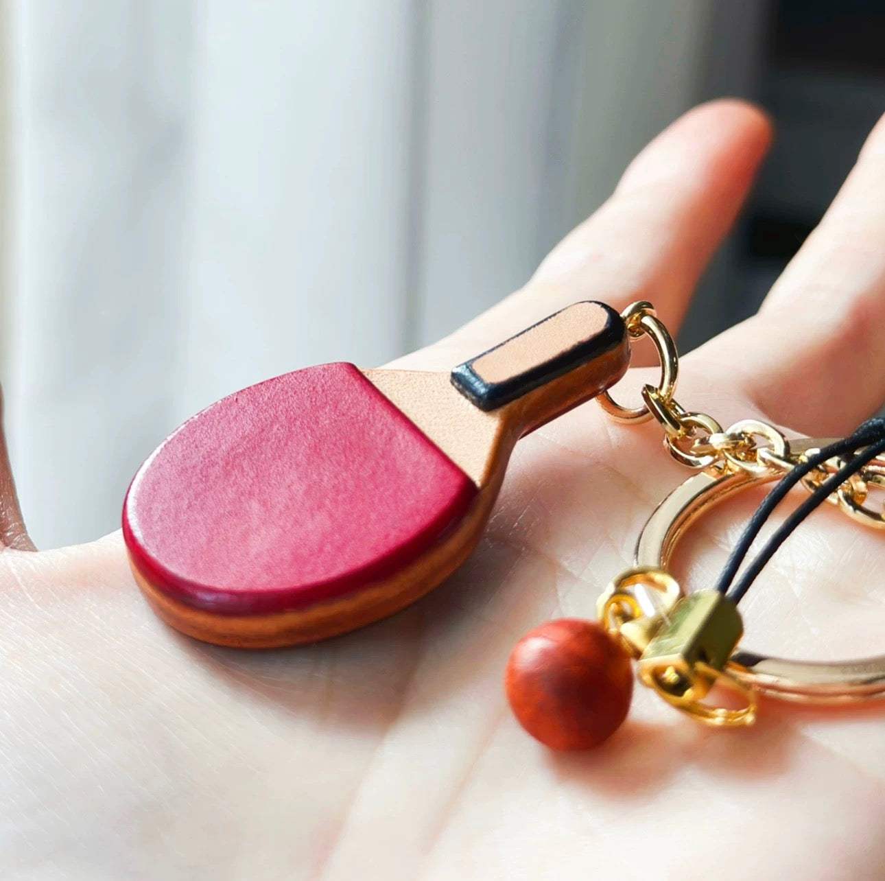 Leather Bag Charm - Pingpong Paddle Keychain - Table Tennis Racket