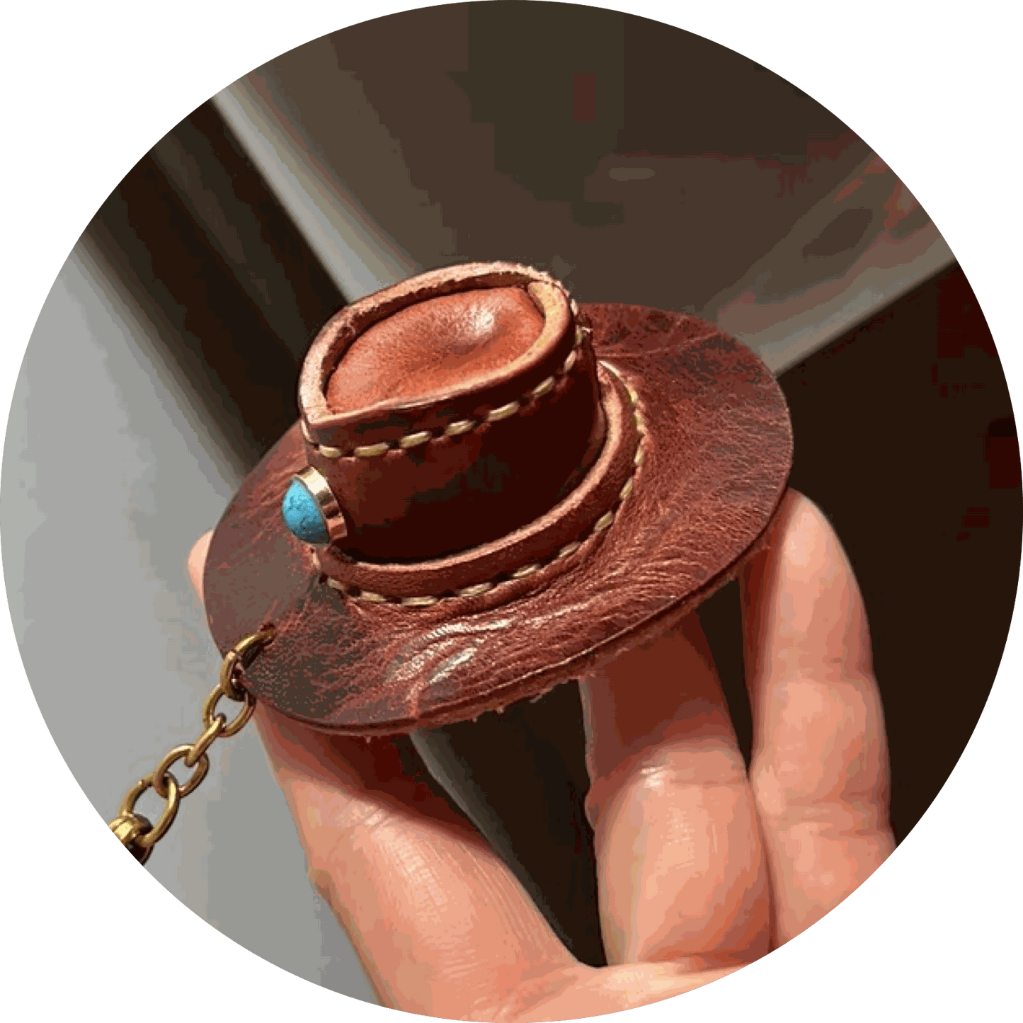 Leather Keychain - Cowboy Hat Bag Charm, 3D Keychain, Cowboy Pendant