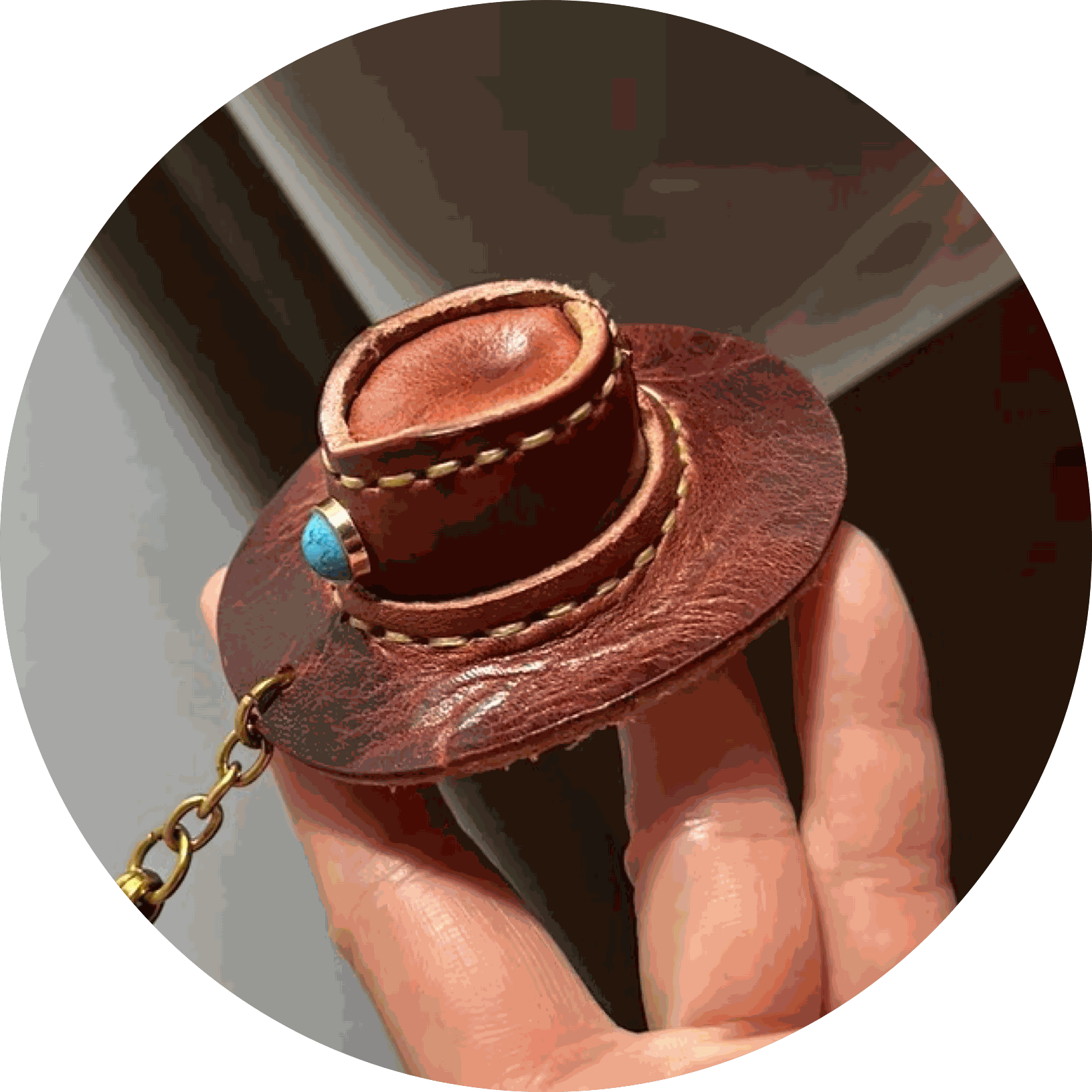 Leather Keychain - Cowboy Hat Bag Charm, 3D Keychain, Cowboy Pendant