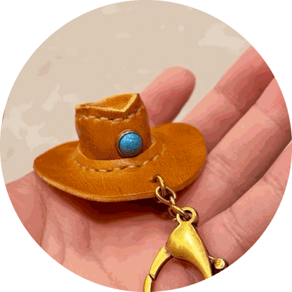 Leather Keychain - Cowboy Hat Bag Charm, 3D Keychain, Cowboy Pendant