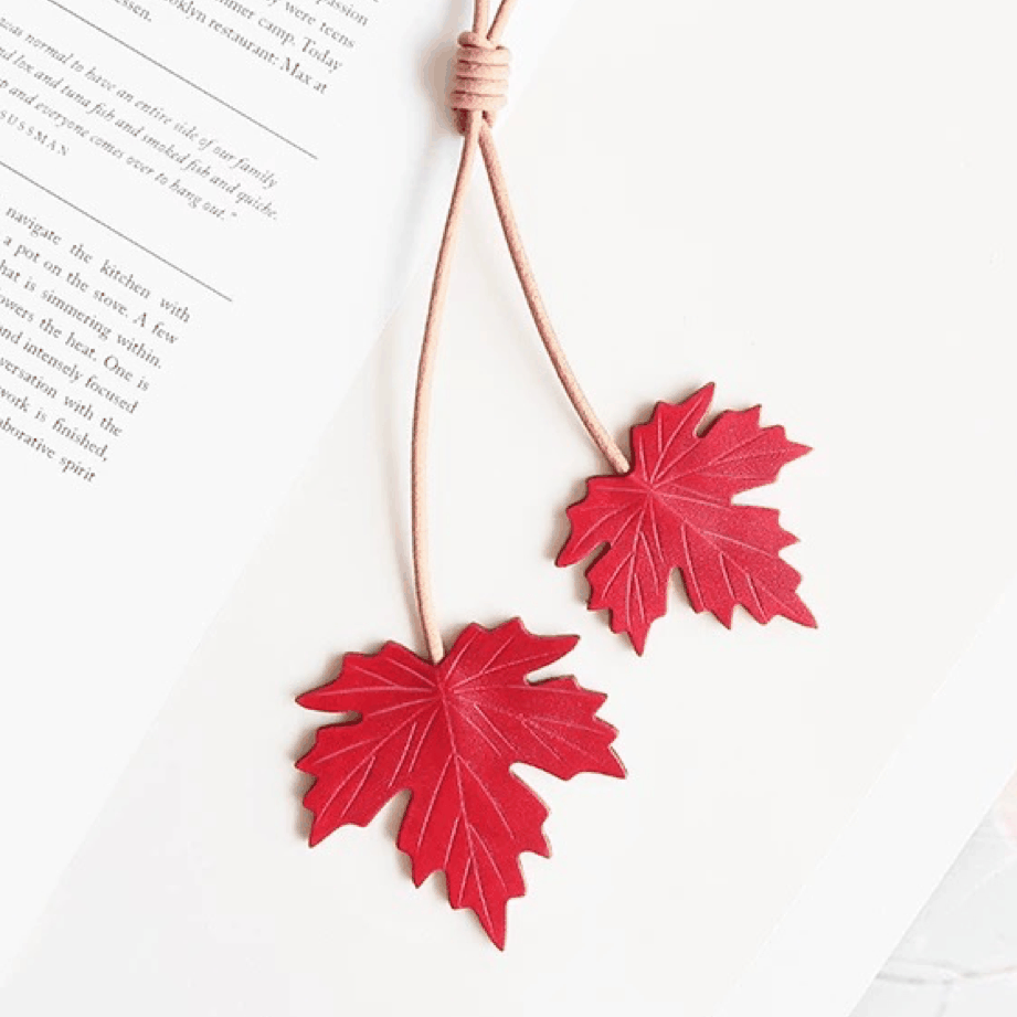 Leather Bag Charm - Maple Tree Leaves, Fall Maple Leaf, Leaf Keychain