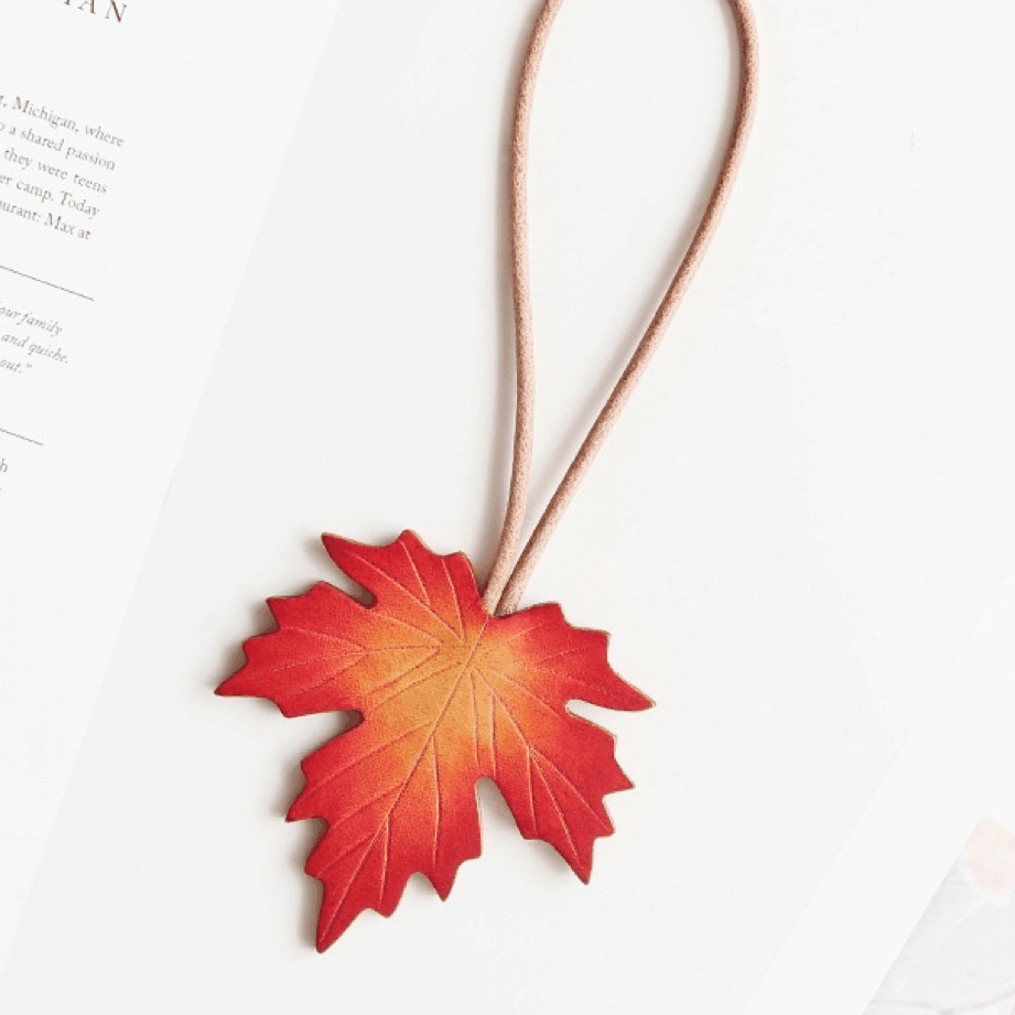 Leather Bag Charm - Maple Tree Leaves, Fall Maple Leaf, Leaf Keychain