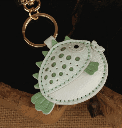 Leather Bag Charm - Customized Fish Bag Charm, Blowfish Keychain