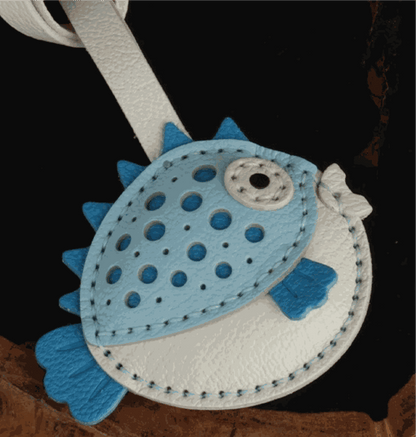 Leather Bag Charm - Customized Fish Bag Charm, Blowfish Keychain