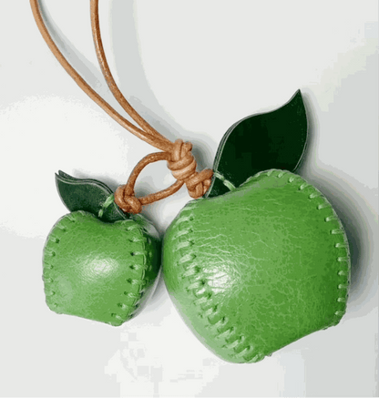 Red and Green Apples - Leather Bag Charm - Christmas Gifts