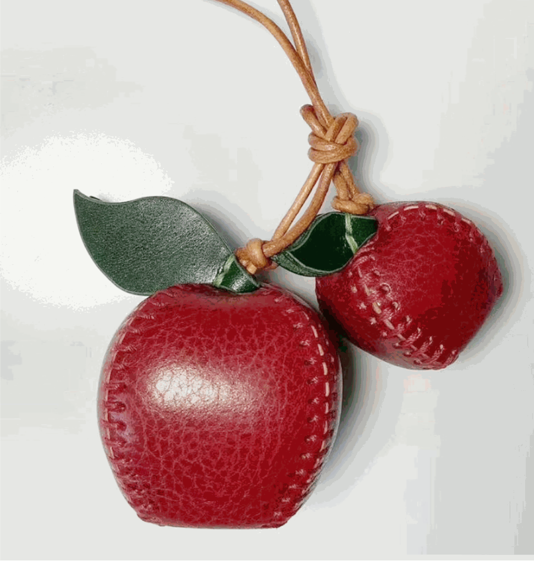 Red and Green Apples - Leather Bag Charm - Christmas Gifts