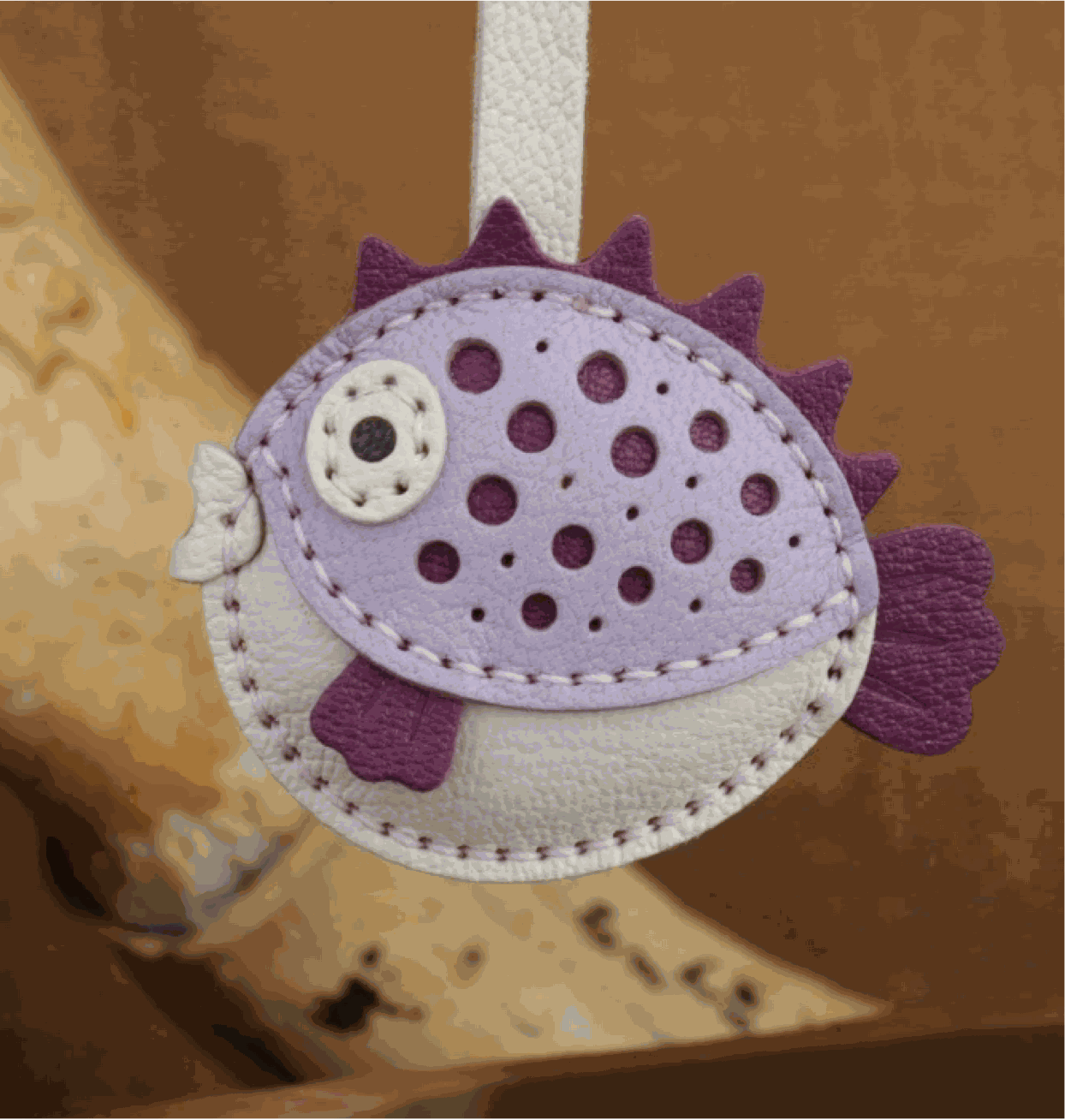 Leather Bag Charm - Customized Fish Bag Charm, Blowfish Keychain