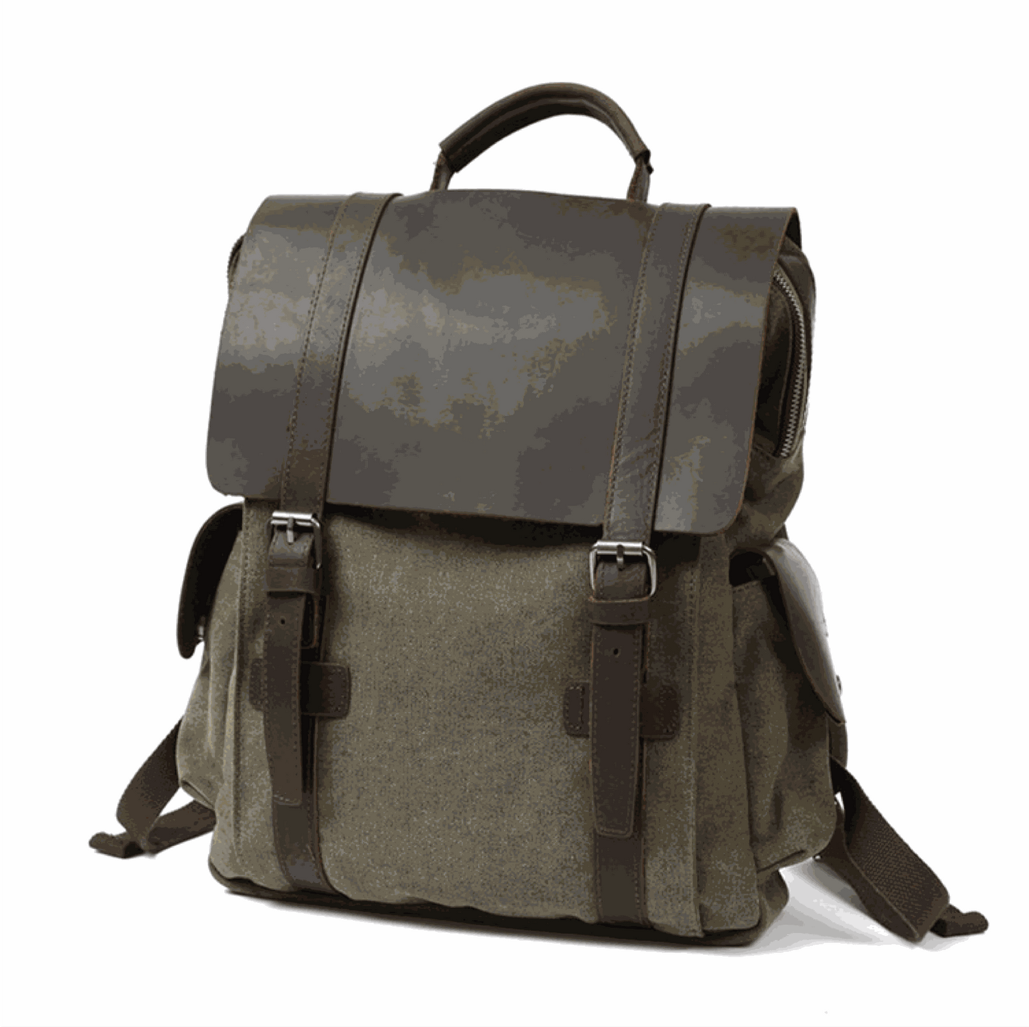 Leather Travel Backpack - Crazy Horse Leather Vintage Canvas Backpack