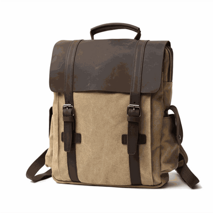 Leather Travel Backpack - Crazy Horse Leather Vintage Canvas Backpack