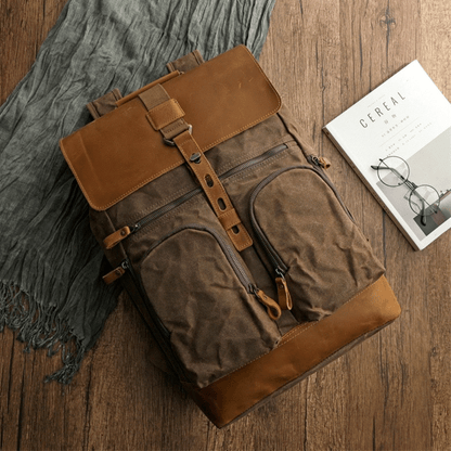 Leather Travel Backpack - Crazy Horse Leather Vintage Canvas Backpack