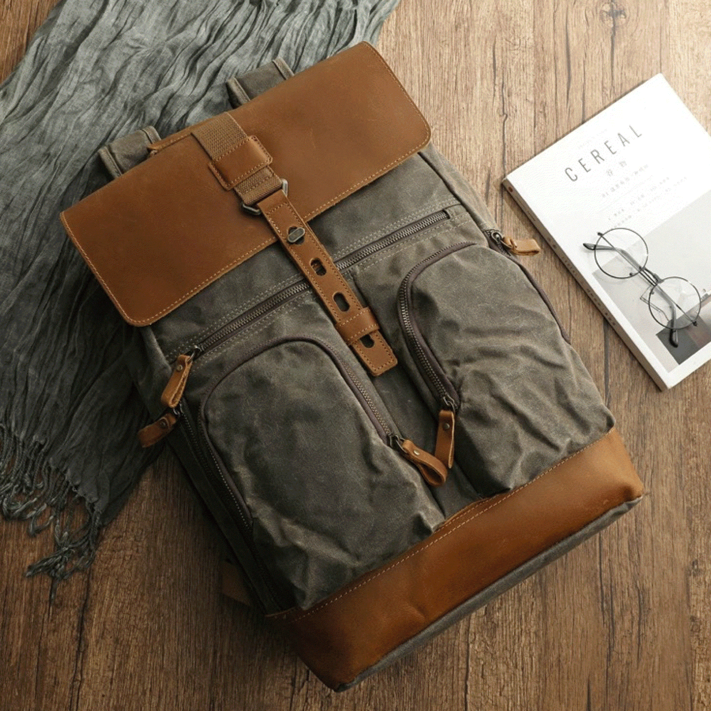 Leather Travel Backpack - Crazy Horse Leather Vintage Canvas Backpack