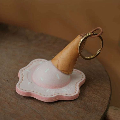 Leather Bag Charm - Ice-Cream Charm, Fun Food Keychain