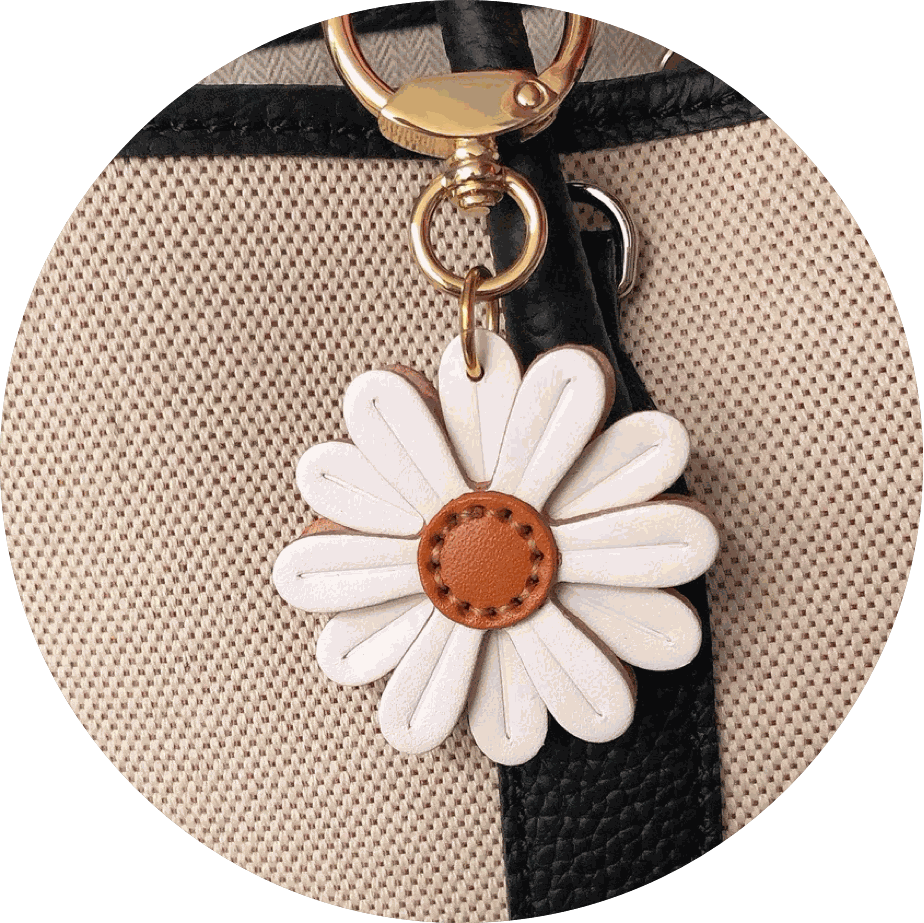 Leather Keychain Customized Daisy Flower Bag Charm Inspired by Nature