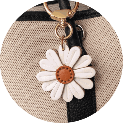 Leather Keychain Customized Daisy Flower Bag Charm Inspired by Nature