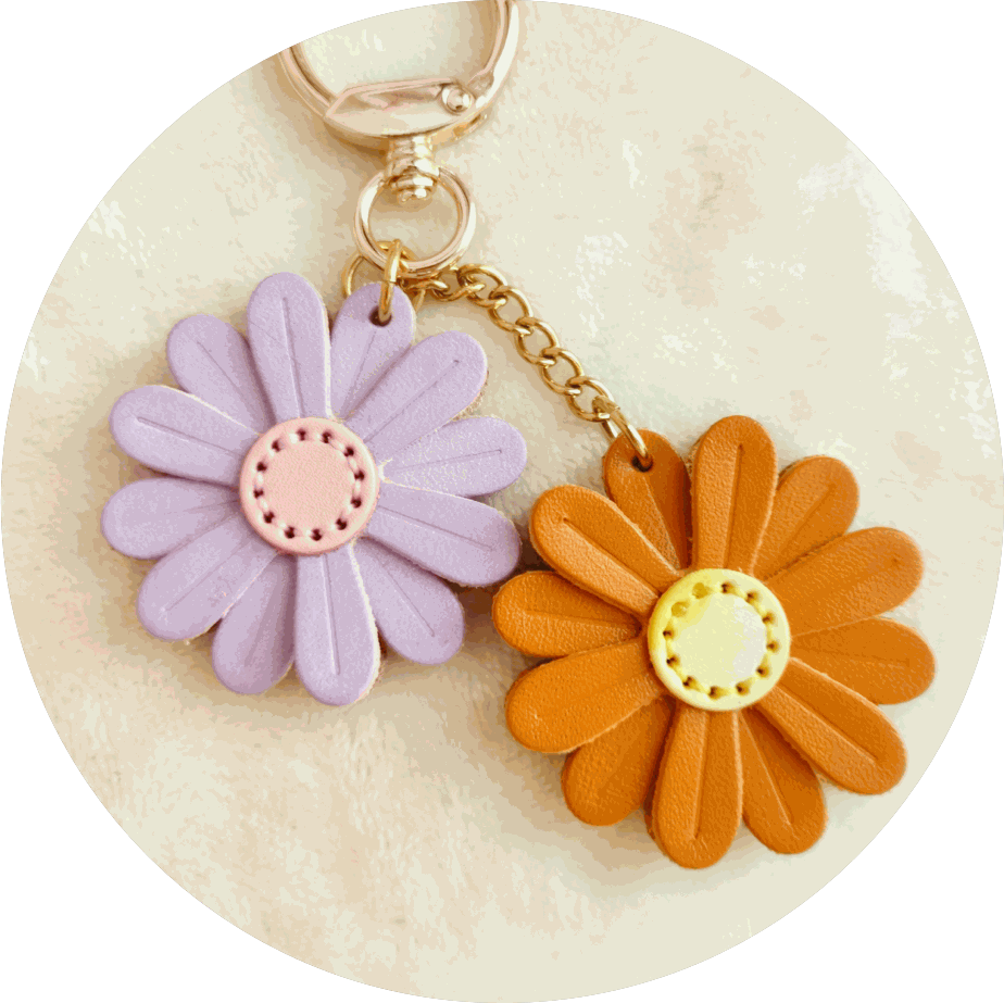 Leather Keychain Customized Daisy Flower Bag Charm Inspired by Nature