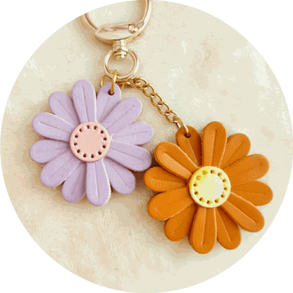 Leather Keychain Customized Daisy Flower Bag Charm Inspired by Nature