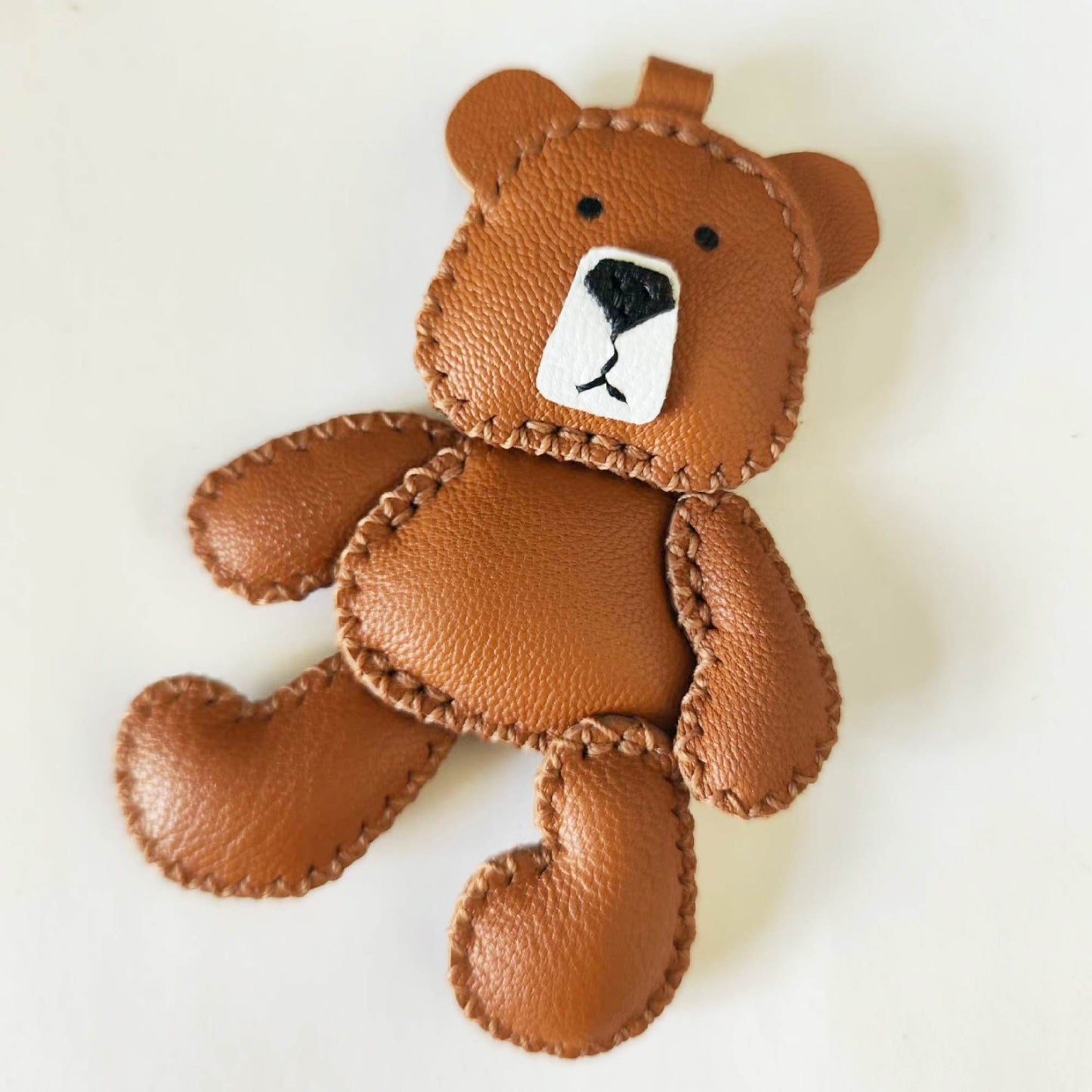 Leather Bag Charm - Teddy Bear Bag Charm, Bear Pendant, Bear Keychain