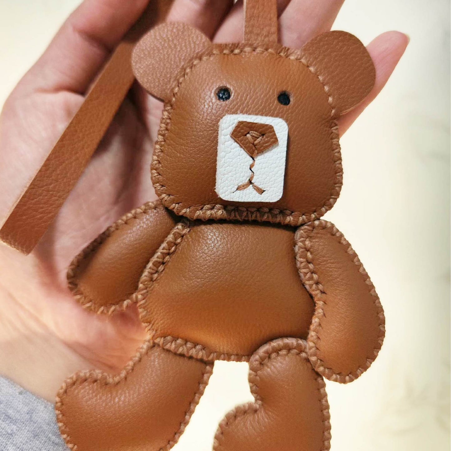 Leather Bag Charm - Teddy Bear Bag Charm, Bear Pendant, Bear Keychain