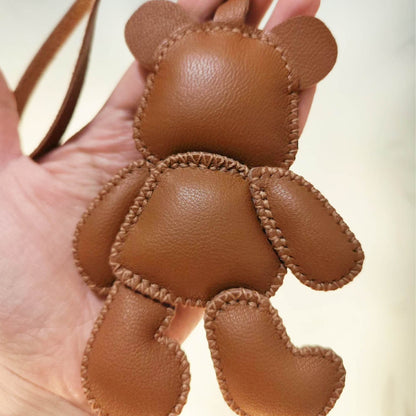 Leather Bag Charm - Teddy Bear Bag Charm, Bear Pendant, Bear Keychain