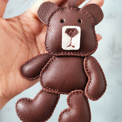 Leather Bag Charm - Teddy Bear Bag Charm, Bear Pendant, Bear Keychain