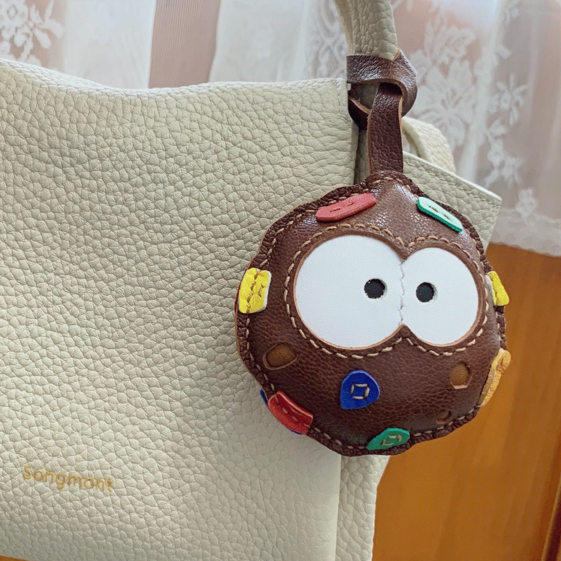 Leather Bag Charm – Cookie, Chocolate Ball Keychain, Fun Food Pendant