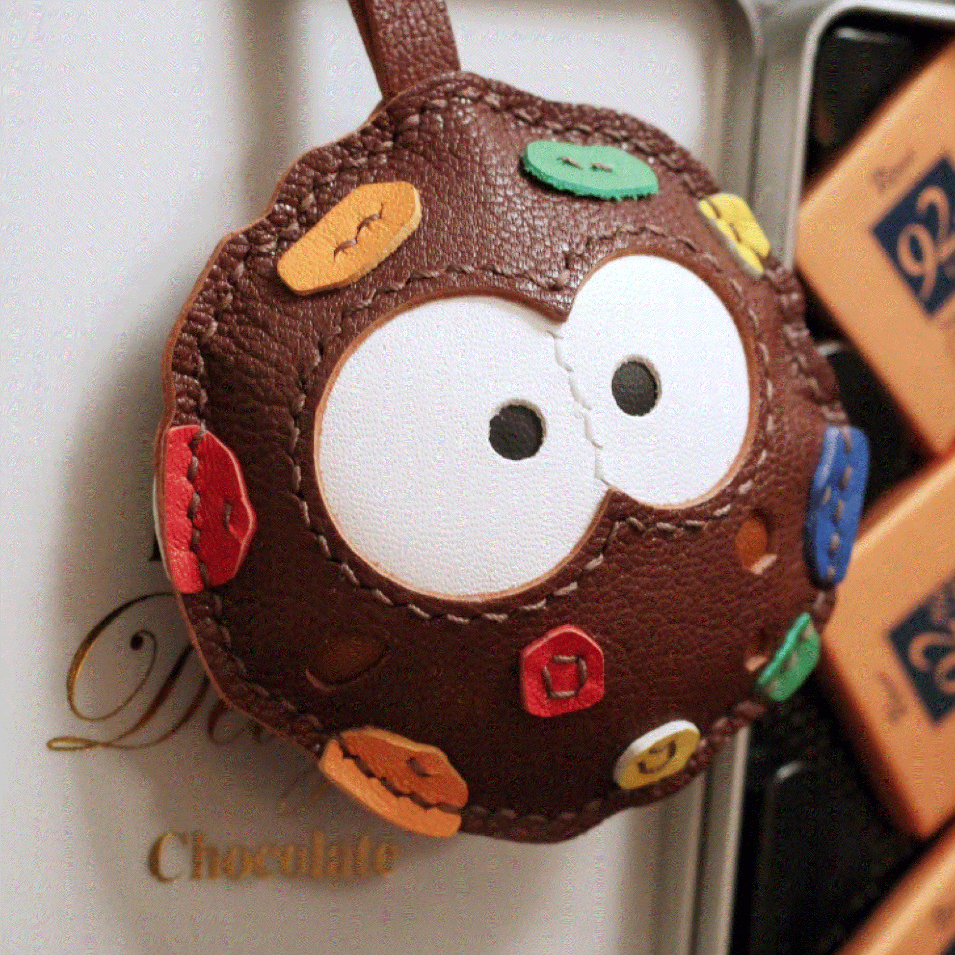 Leather Bag Charm – Cookie, Chocolate Ball Keychain, Fun Food Pendant