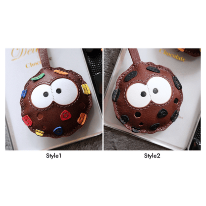 Leather Bag Charm – Cookie, Chocolate Ball Keychain, Fun Food Pendant