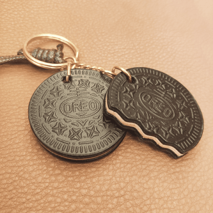 Leather Bag Charm - Oreo Cookie Pendant, Fun Food Keychain