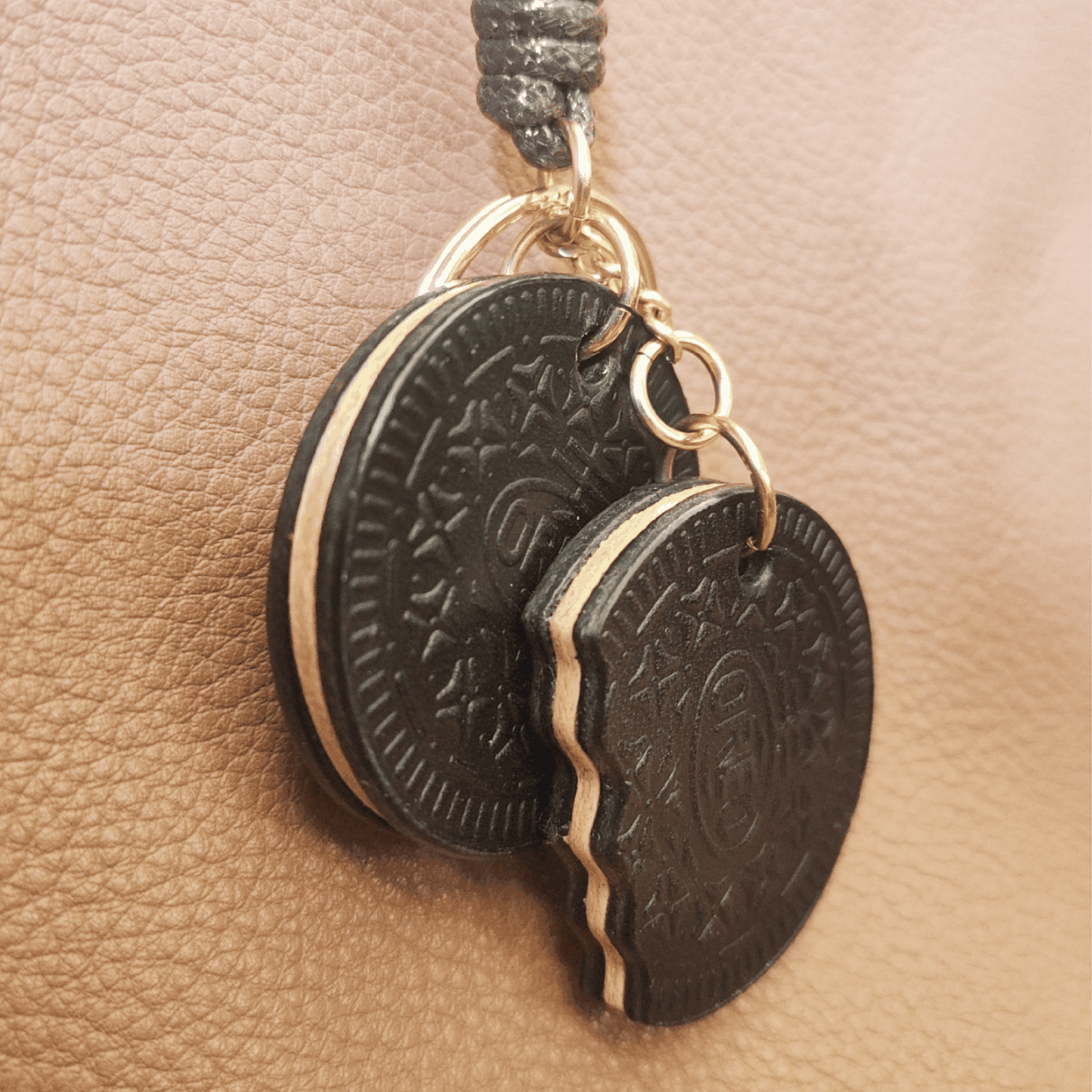 Leather Bag Charm - Oreo Cookie Pendant, Fun Food Keychain