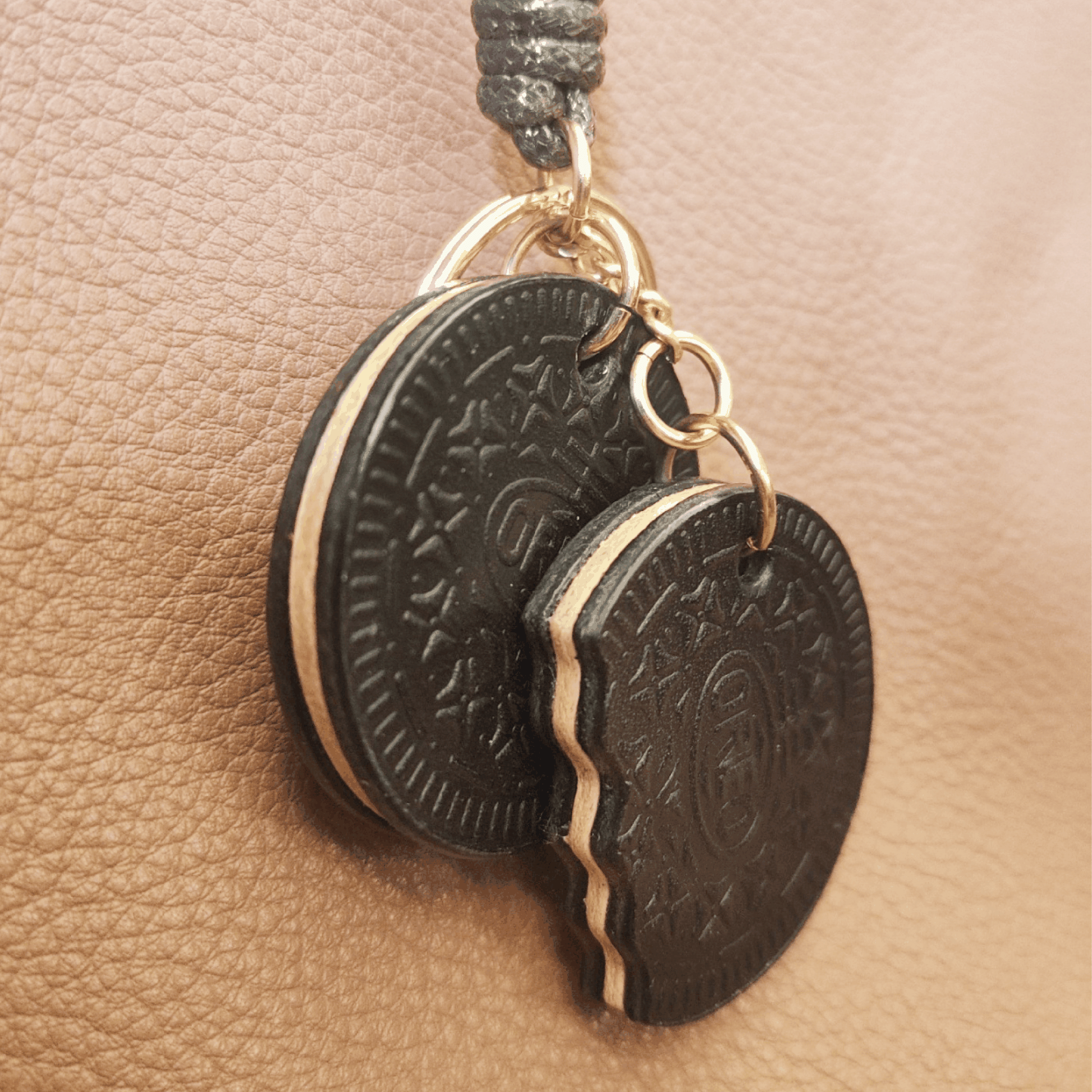 Leather Bag Charm - Oreo Cookie Pendant, Fun Food Keychain