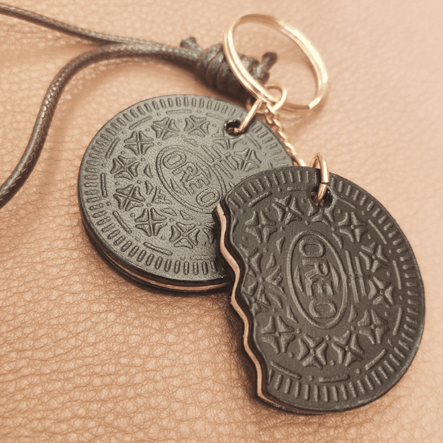 Leather Bag Charm - Oreo Cookie Pendant, Fun Food Keychain